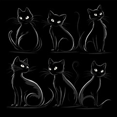 Set of black cat silhouettes isolated on background. Stencil for Halloween, card, poster or other design. Vector Illustration Black cat.