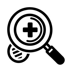 Obraz premium Medical research icon featuring a magnifying glass over a pill and a cross no background