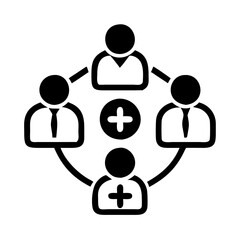 Medical team work symbol icon depicting collaboration among healthcare professionals no background
