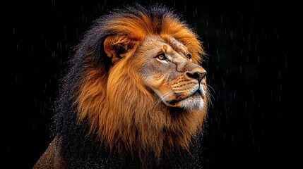 Fototapeta premium a striking lion portrait in profile on a black background