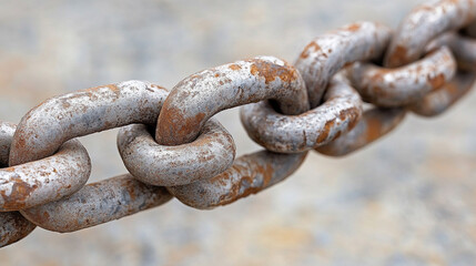 close-up shot of a chain, with each link intricately designed, symbolizing strength, unity, and interconnectedness. The detailed texture emphasizes resilience and the power of connections