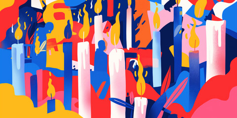 Minimalist Hanukkah Design: Colorful abstract menorah, modern style.
