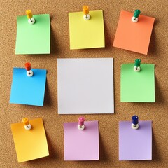 Colorful sticky notes arranged on a corkboard for organization and planning