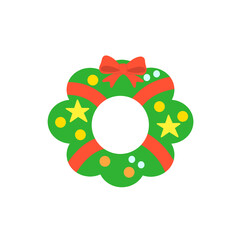 Cute Christmas Wreath Clipart. Funny Christmas Wreath Illustration. Christmas Decoration Drawing.
