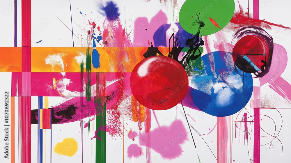 Poster bold color splatters with minimalist lines