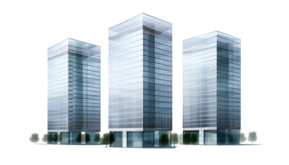set of Tall office building realistic image on transparent background