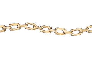 Obraz premium Watercolor seamless border with gold chain. Vintage gold chain isolated on white background. Design and decoration cards, posters, wrapping paper.