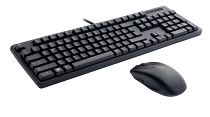 Black keyboard and mouse set isolated on transparent background