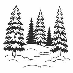 Obraz premium Snow-covered pine trees in a minimalist winter landscape