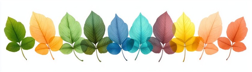 A colorful display of leaves in various shades arranged in a gradient pattern
