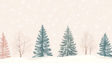 Obraz premium Winter Snowfall Scene with Evergreen Trees and Bare Trees
