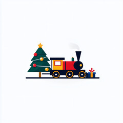 Fototapeta premium Minimalist train engine with Christmas tree and gifts, festive spirit!