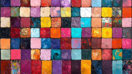 vibrant digital collage featuring colorful squares, symbolizing diversity, creativity, and the merging of modern art with technology, expressing energy and dynamic visual expression