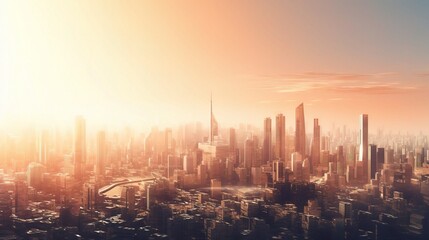 Fototapeta premium Futuristic Cityscape at Sunrise in 3D Detail