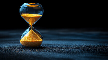 elegant hourglass with flowing sand symbolizes the passage of time, impermanence, and the constant movement of life. It evokes reflection on mortality, change, and the importance of the present moment