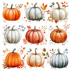 Watercolor painting of pumpkin isolated on a white background, pumpkin drawing vector Illustration.