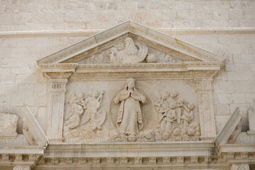 Element of the facade of the Church of Saint Mary of the Assumption in the historic center of Polignano a Mare, Puglia (Apulia) Region, Italy