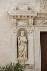 Element of the facade of the Church of Saint Mary of the Assumption in the historic center of Polignano a Mare, Puglia (Apulia) Region, Italy