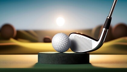 A white golf ball rests on a green tee, ready to be struck by a club on a lush golf course