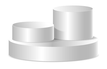 3 silver podiums and 2 layers and close up on transparent background