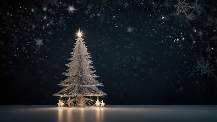 Decoraci&oacute;n Festiva: &Aacute;rbol de Navidad plateado iluminado con fondo estrellado y espacio para escribir