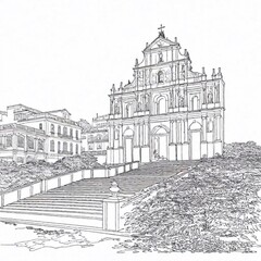 Obraz premium world heritage, ruins of St. Paul's, Macau, outline, sketch