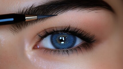 Naklejka premium blue woman eye and eyebrows with makeup brush