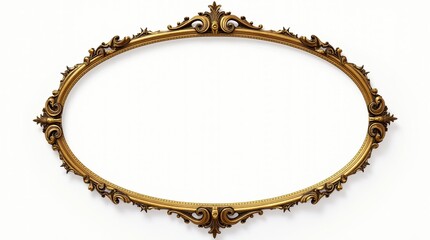 Elegant ornate gold oval frame on white background for decor