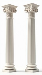 Obraz premium Elegant Greek columns with intricate capitals on white background