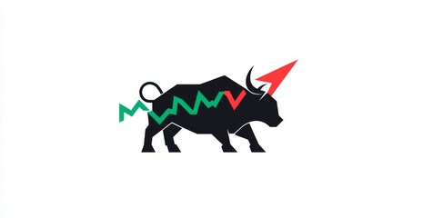 Obraz premium bull green candlestick chart with an upward trend line showing trend profit on white background.