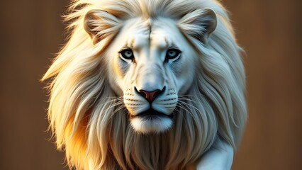 Fototapeta premium Majestic White Lion Staring Intently Beautiful Eyes Captivating Mane Powerful Presence Wild Animal