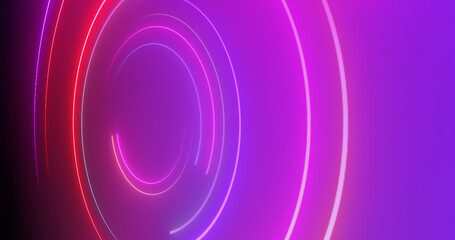 3d Neon circles moving bg. Show starter intro background for videos, titles. Glowing circles light laser like glowing geometric 3d hypnotizing backdrop. Striped neon club bg. Illuminated swirl curve.