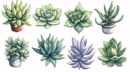Hand-drawn illustration of various succulent plants, perfect for a medical and health care design