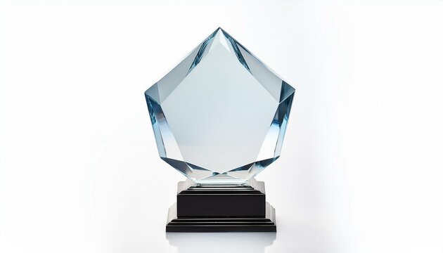 Blank glass trophy crystal front view isolate on White background