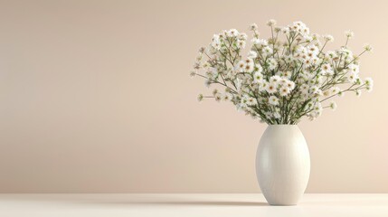 Naklejka premium 3D render of a delicate flower vase with pastel blooms, set against a pale background, capturing soft and serene tones