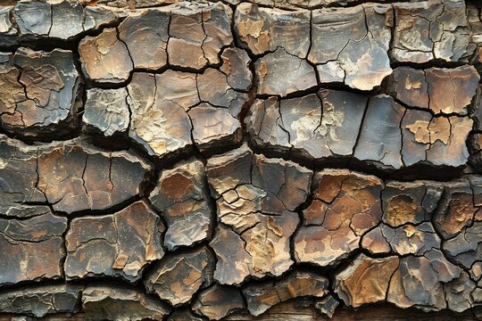 Close-up of Cracked and Weathered Tree Bark