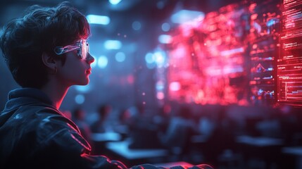 Innovative holographic AI tutors guiding students in a modern classroom setting