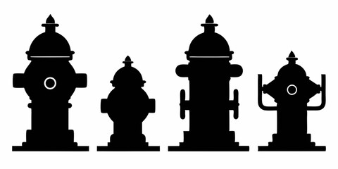 Set of fire hydrant icons. Fire hydrant black silhouette vector illustration