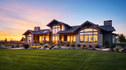Newly Built Beautiful House At Sunset