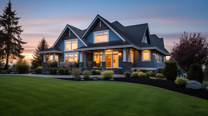 Newly Built Beautiful House At Sunset