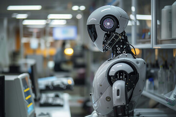 robot in action. modern robot in the future. close up. new technologies. AI Generated