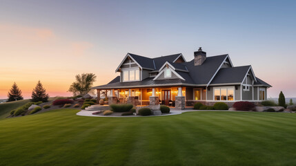 Newly Built Beautiful House At Sunset