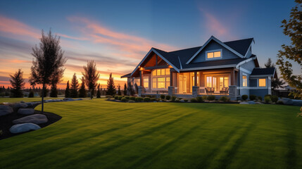 Newly Built Beautiful House At Sunset
