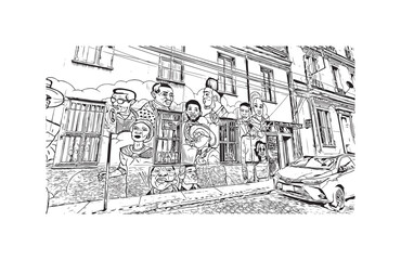 Print Building view with landmark of Valparaiso is a city in United States. Watercolor splash with hand drawn sketch illustration in vector.