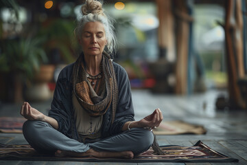 person sitting on the ground, doing yoga . wellness and selfcare, mindfulness. still Ife. woman makes yoga, sitting in yoga pose, relaxing. AI Generated