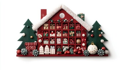 Christmas Advent Calendar House with Decorations.