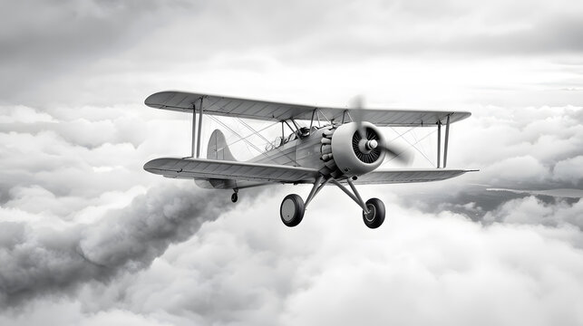 Vintage retro biplane flying