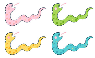 Fototapeta premium 手描きのカラフルなヘビのイラストセット