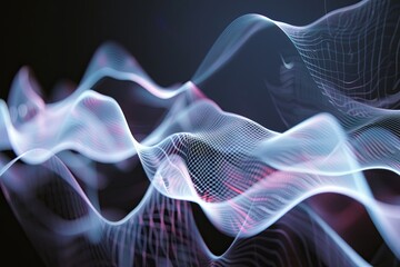 Abstract representation of flowing waves in a digital environment captured at night with glowing lines and intricate patterns. Generative AI