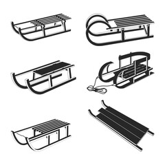 Wooden Sleigh silhouette vector symbol set. Winter sledge for children icon collection. Sled SVG Silhouette,